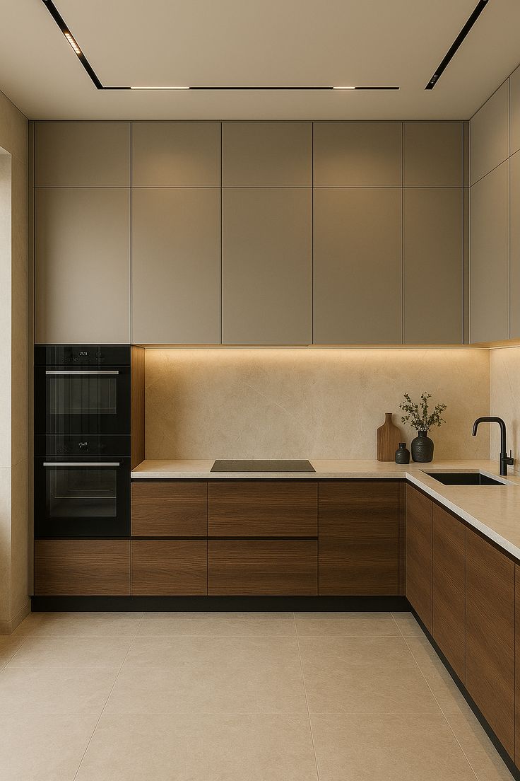 this l shaped modular kitchen showcases a rich…
